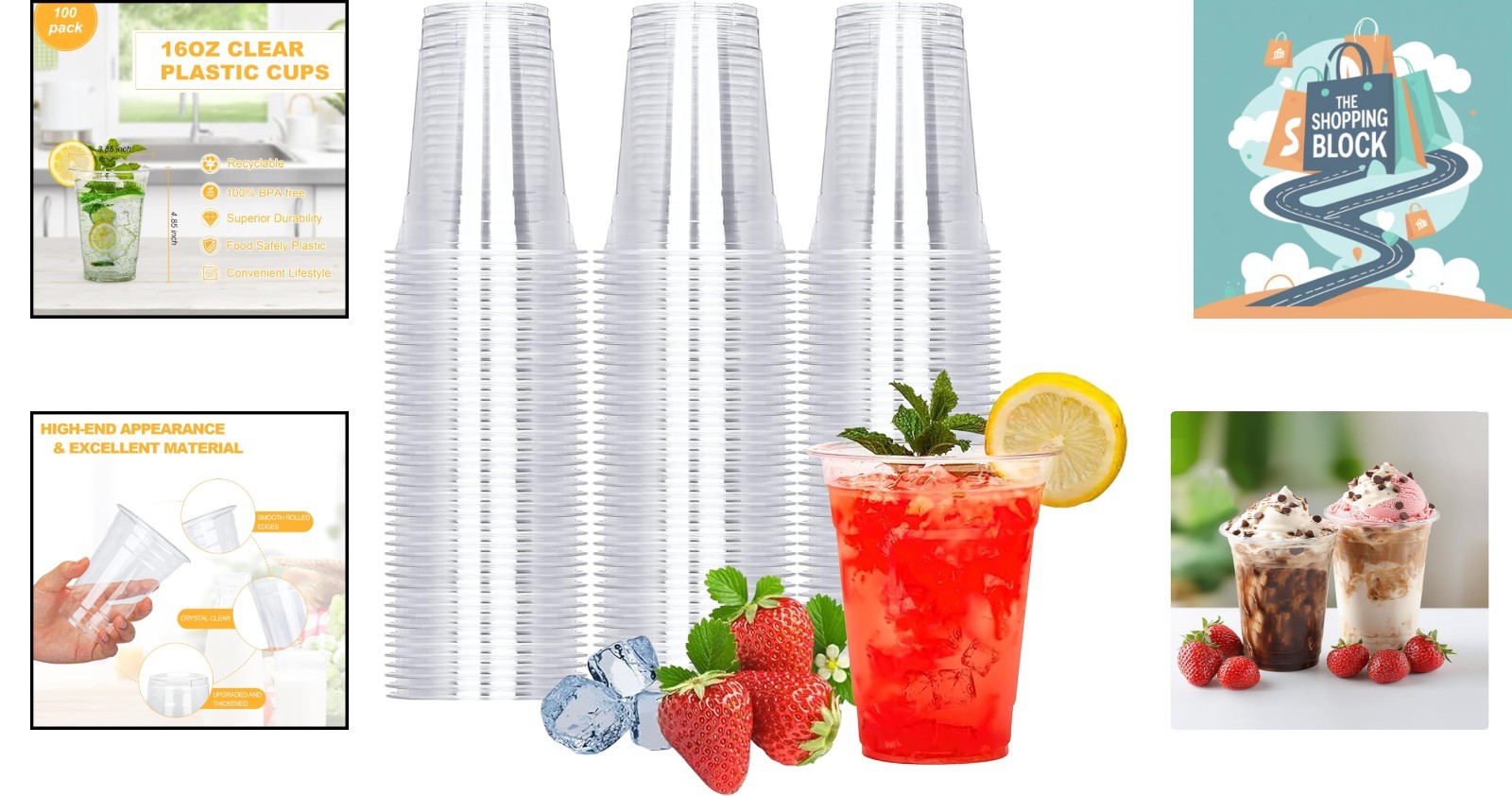 100 Pack 16oz Clear Plastic Coffee Cups – Cold & Hot Drinks, Reusable