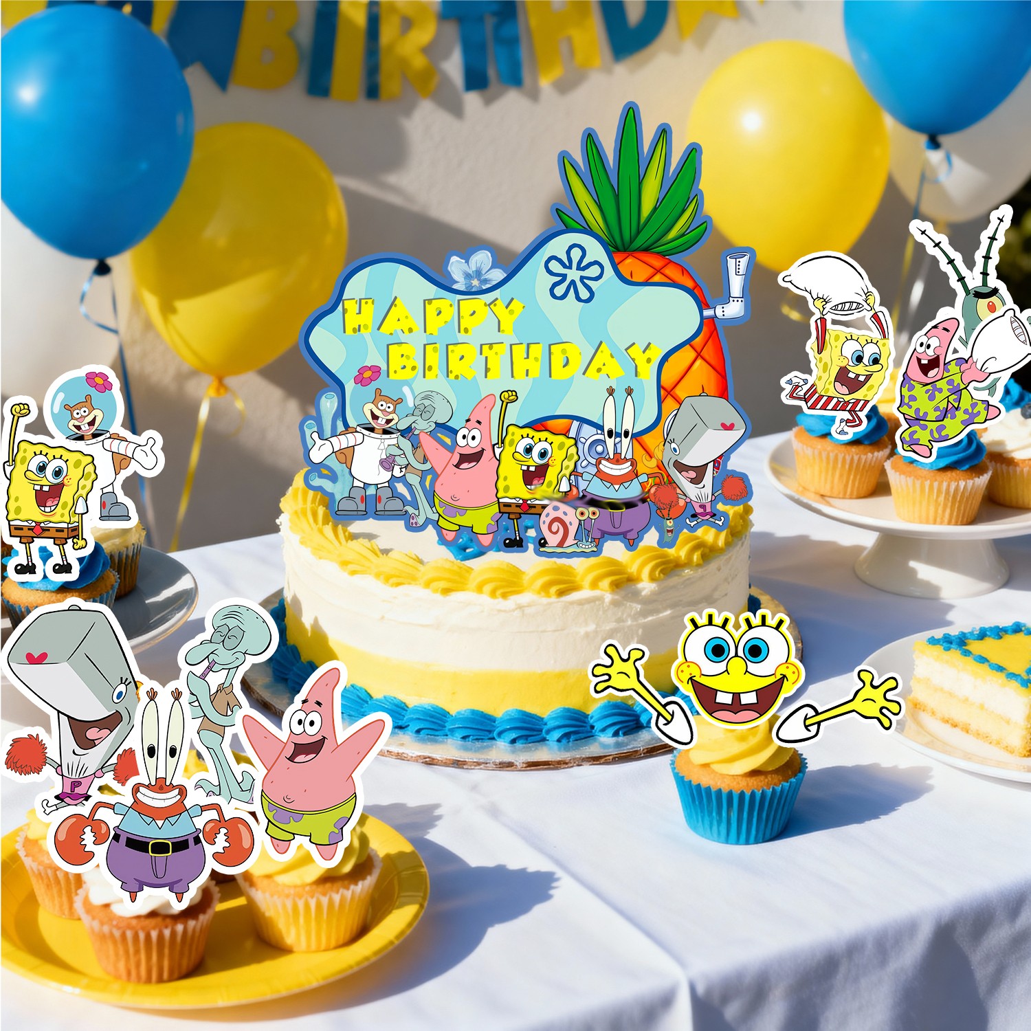 SpongeBob Birthday Cake Toppers SpongeBob Party Decorations Cupcake Toppers Set