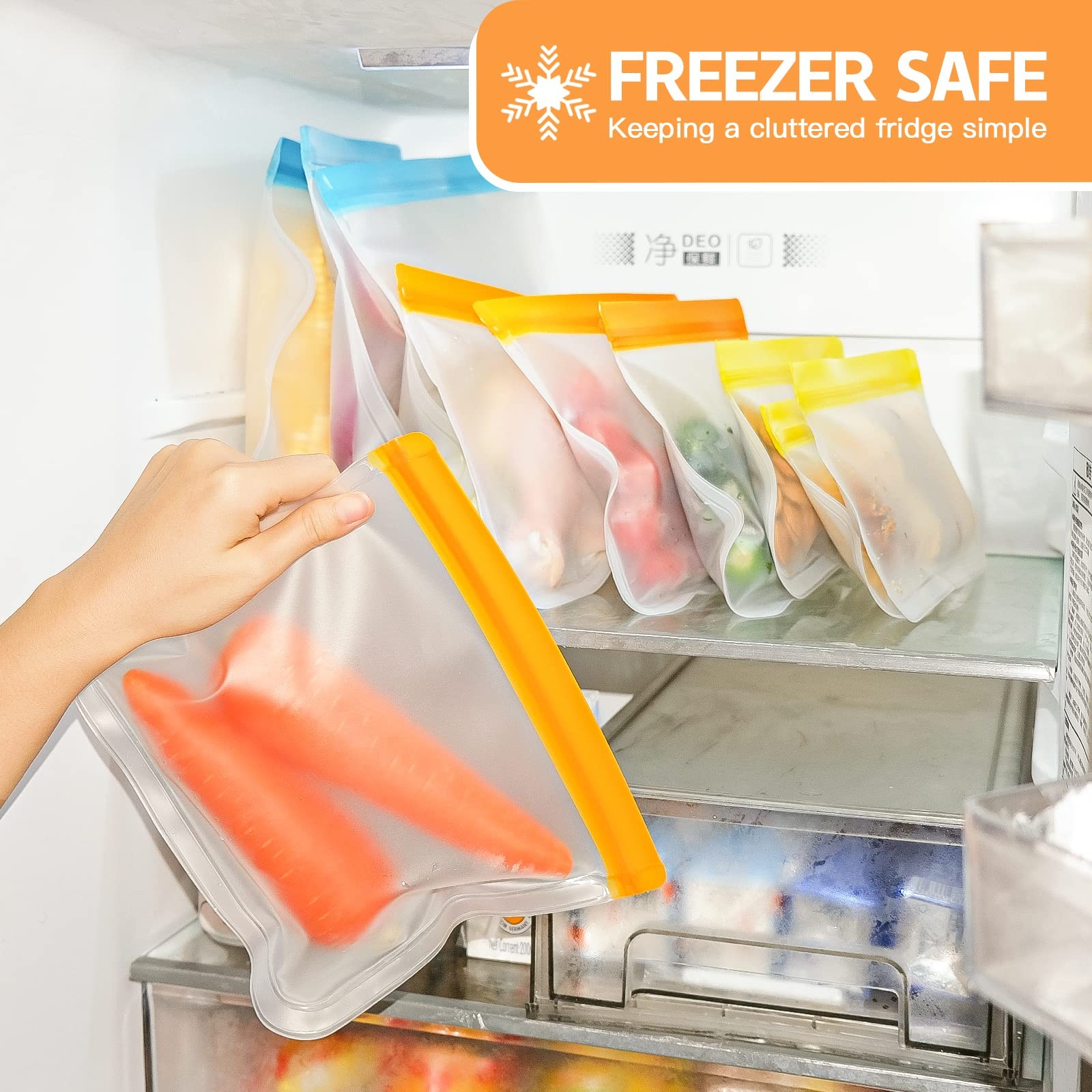 10 Pack Dishwasher Safe Reusable Bags, Leakproof Reusable Freezer Bags, BPA Free