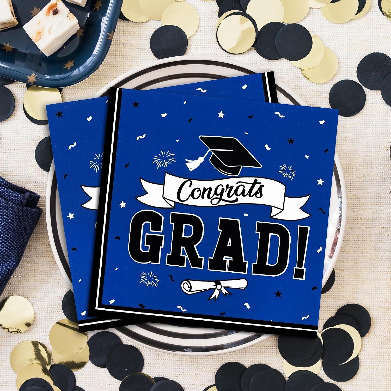50 Pack Graduation Napkins, 6.5 X 6.5 Inches Blue Graduation Decorations 2026,