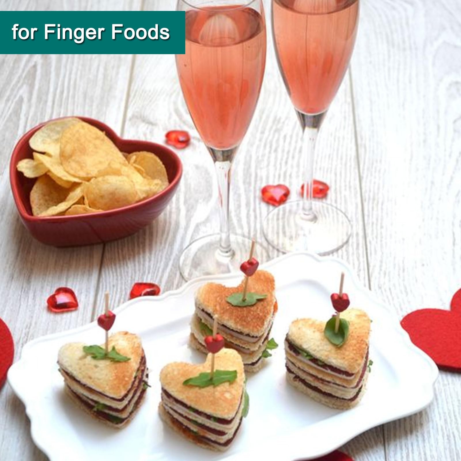 Cocktail Picks, 4.7 Inch Red Heart Toothpicks for Appetizers,100 PCS Bamboo C…