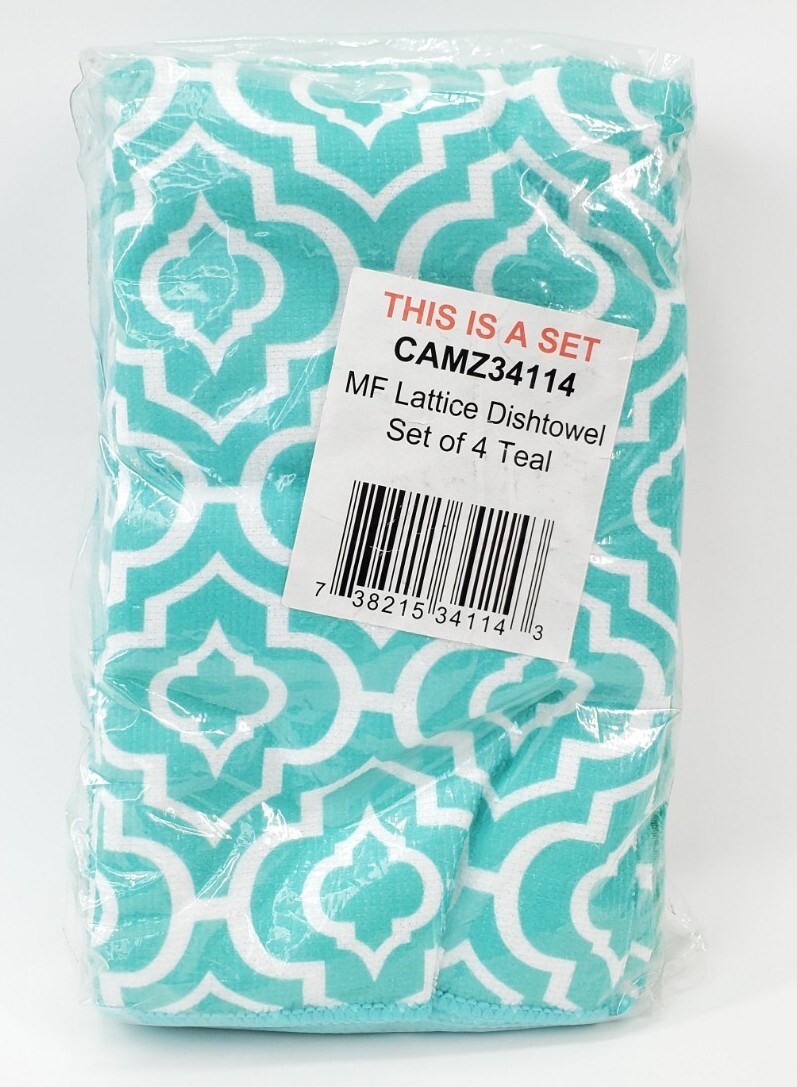 DII Modern Polyester Fabric Lattice Dishtowels in Teal Blue (Set of 4)