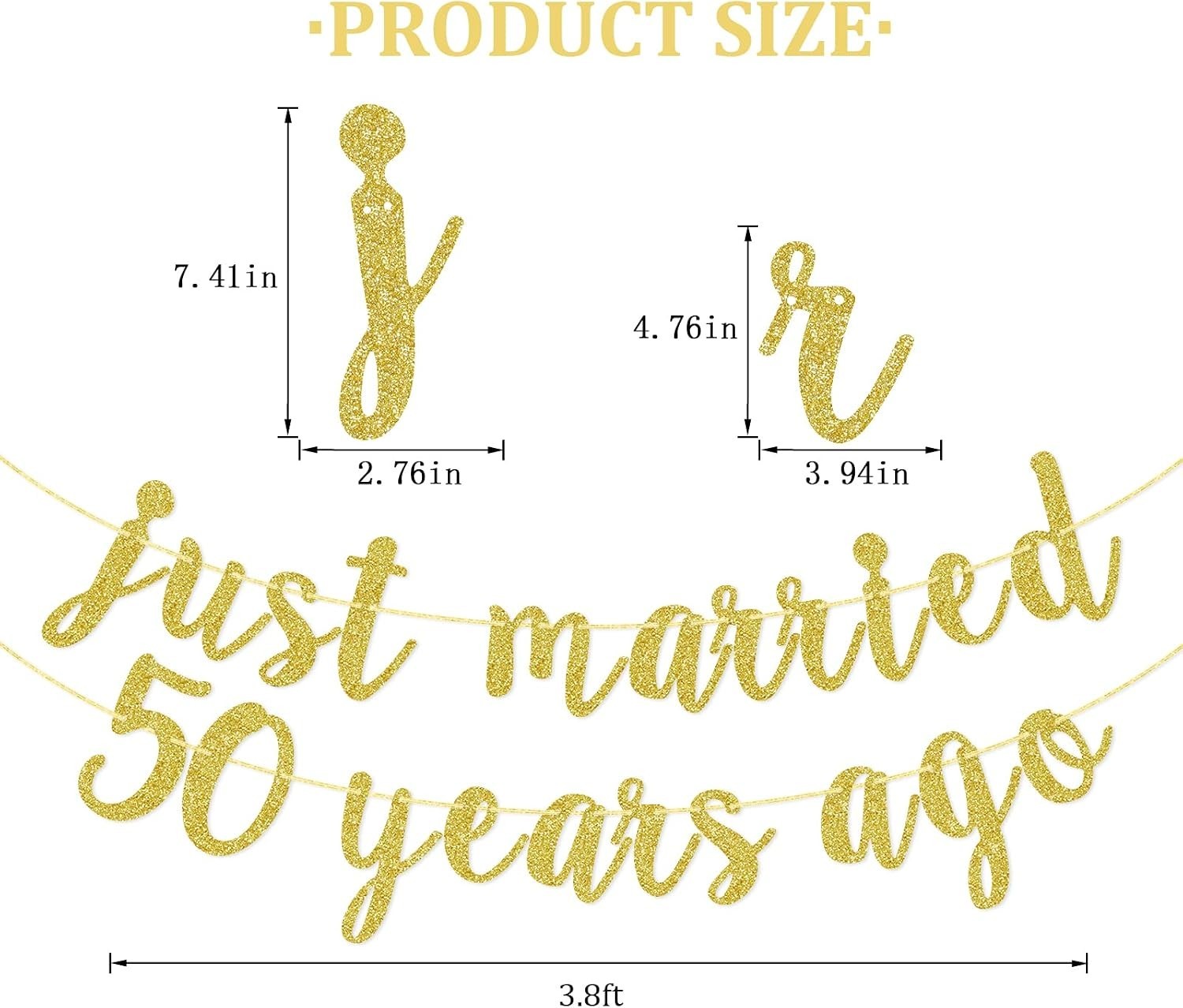 50 of Love Gold Glitter Banner – Perfect for 50th Anniversary Celebrations