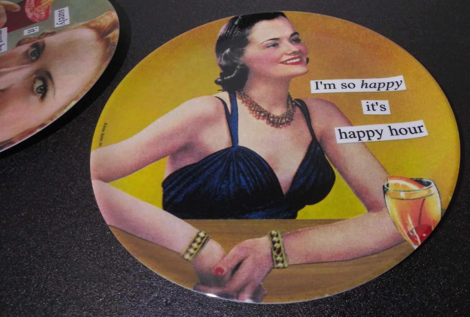 Set of 2 Anne Taintor Retro Cocktail Hour Melamine Plates Happy Hour 7.5″