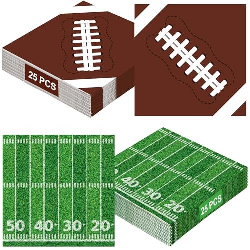 50 PCS Football Party Supplies, 6.5 Inches Football Napkins with Football 50pcs