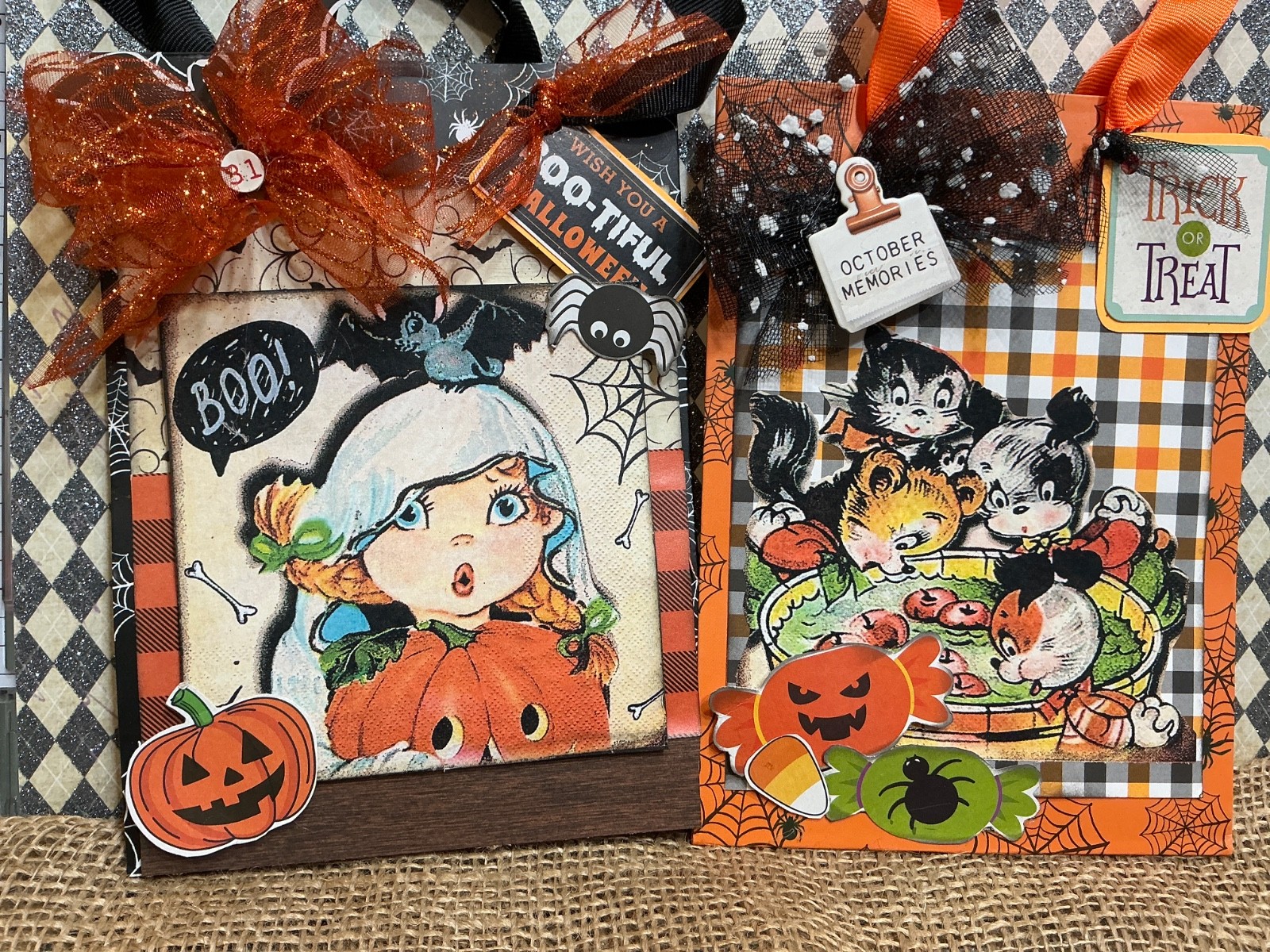 Set Of 2 Retro Halloween Candy/Gift Bags Trick-O-Treat
