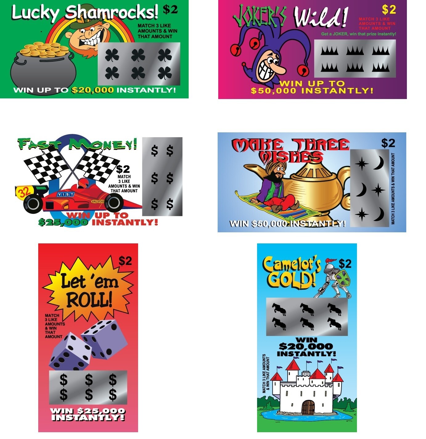 200 Fake Lottery Tickets 6 Assorted Designs Free Shipping GAG GIFT PRANK