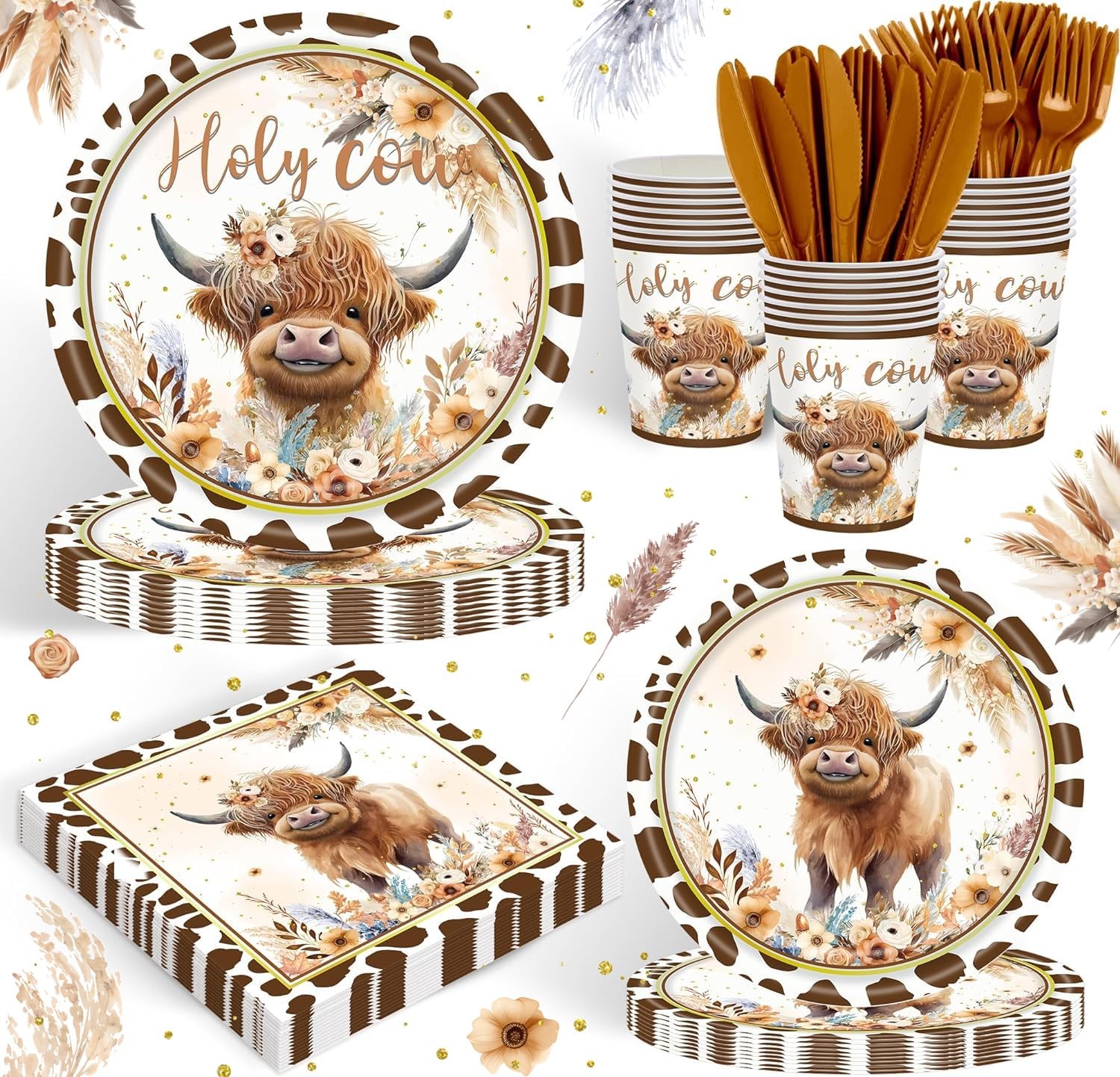 120PCS Boho Highland Cow Party Supplies for Boys girls Holy Cow Highland Them…