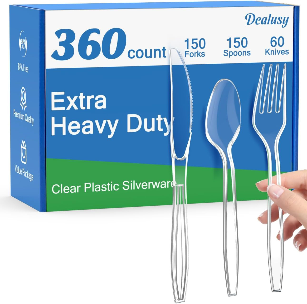 360 Count Extra Heavy Duty Clear Plastic Silverware, 150 Forks, 150 Spoons, 6…