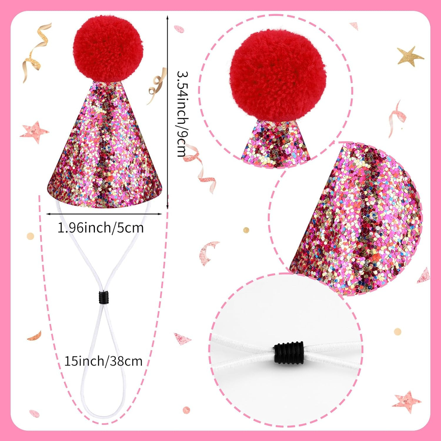 10 Pcs Glitter Mini Birthday Party Hats Multicolor Sequins Paper Cone Hats for K