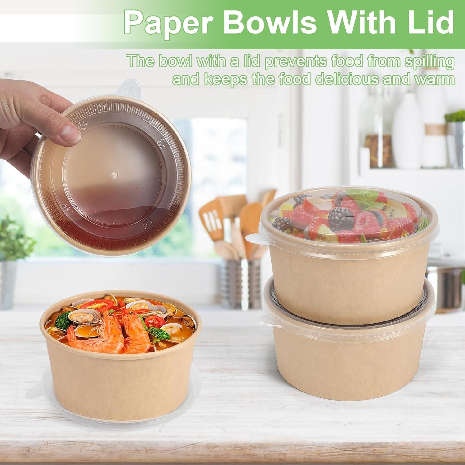50 Pcs 32 Oz disposable meal prep containers，paper bowls with lids，disposable…