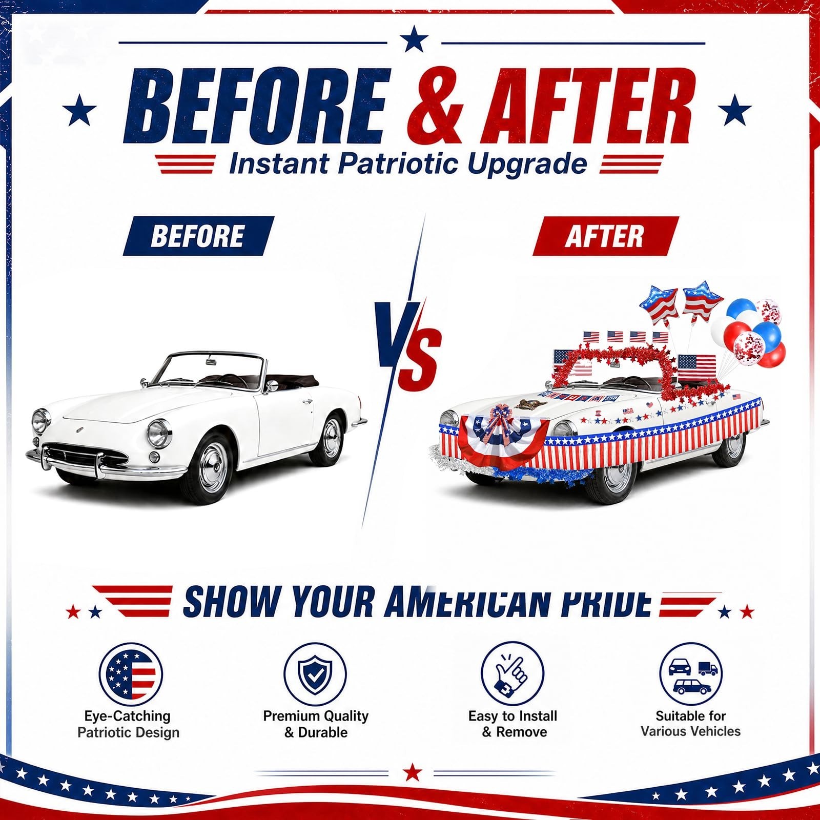 4th of July Car Parade Decorations Patriotic Golf Cart Decor,250th Anniversary