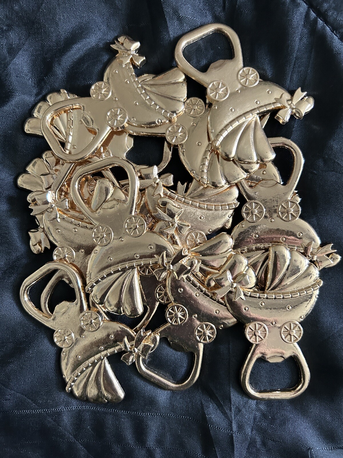 Lot of 15 Baby Shower Favors: Gold Baby Carriage Bottle Opener Limited Edition