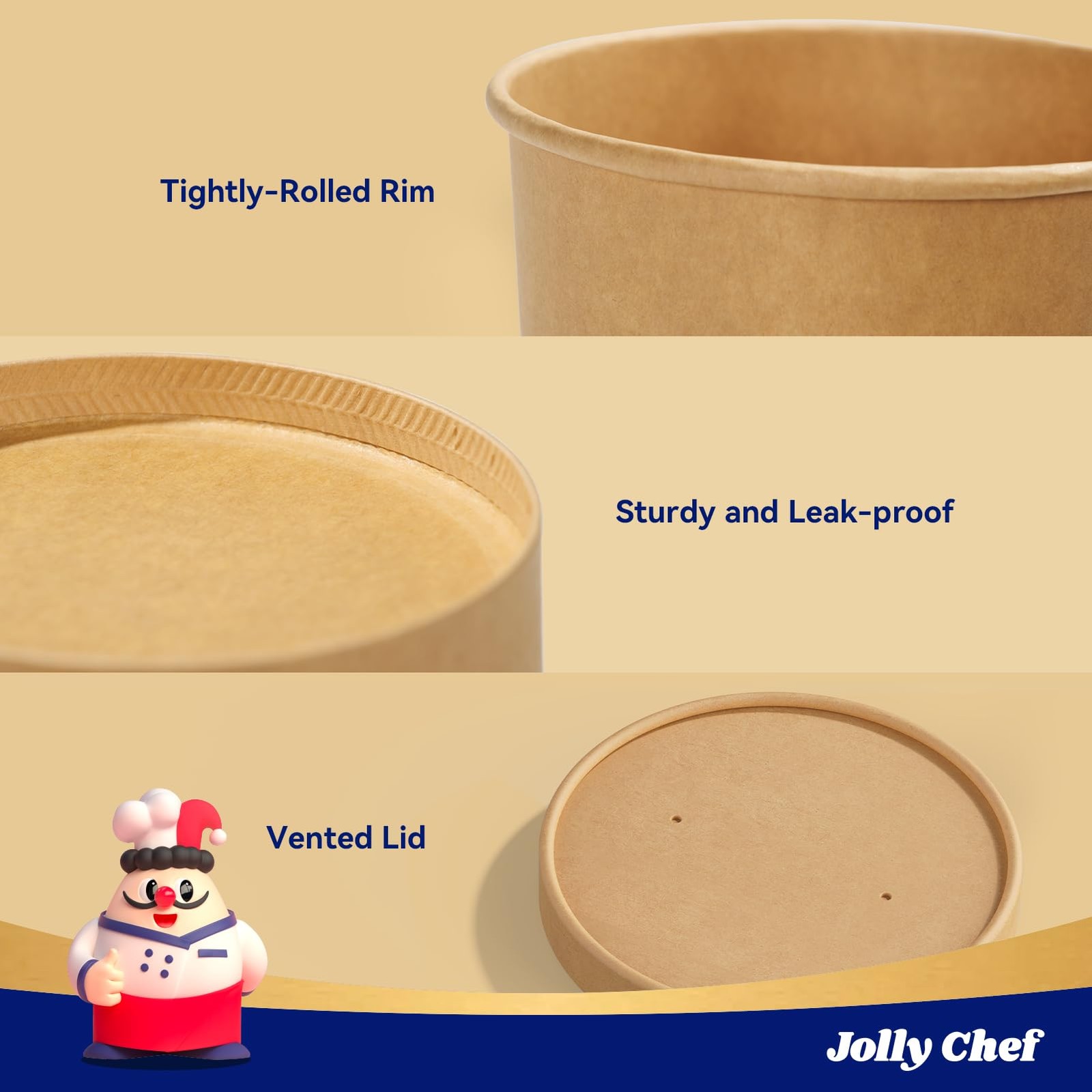JOLLY CHEF 50 Pack Disposable Paper Food Containers with Lids, 8 oz To Go Soup B