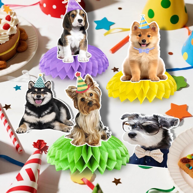 9pcs Dog Honeycomb Centerpieces, Dog Party Honeycomb Decorations for Puppy Table