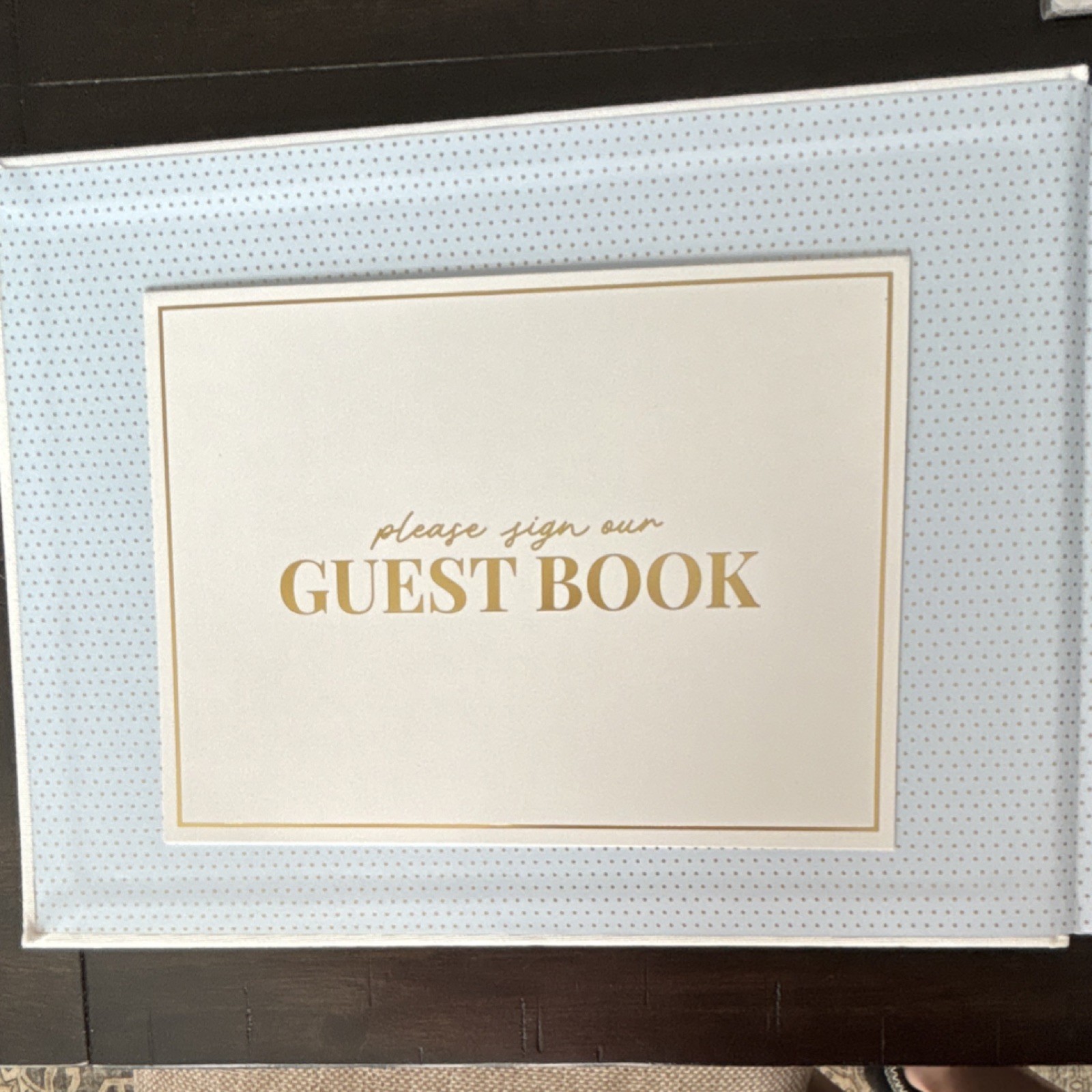 Elyn Contemporary Guest Book White Gold Light Blue with Gold Pen and Accessories
