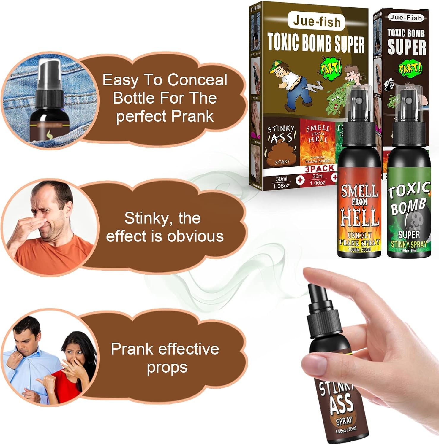 3P Fart Spray Extra Strong 30ml Potent Stink Non 3P, Ass+bomb+hell
