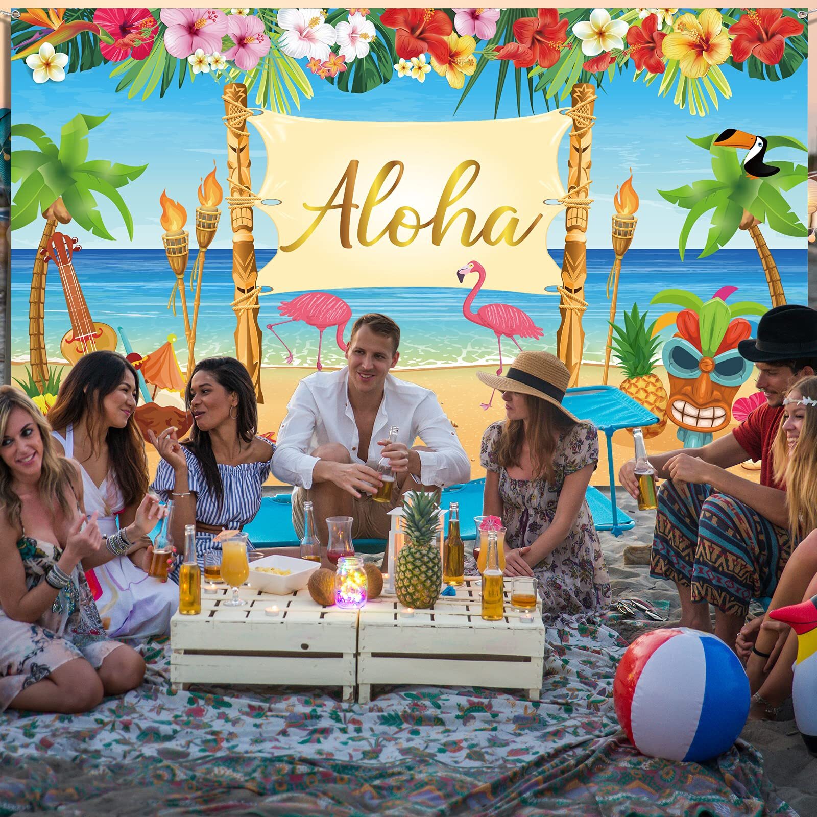 Hawaiian Aloha Decoration, Extra Large Summer Luau Backdrop
