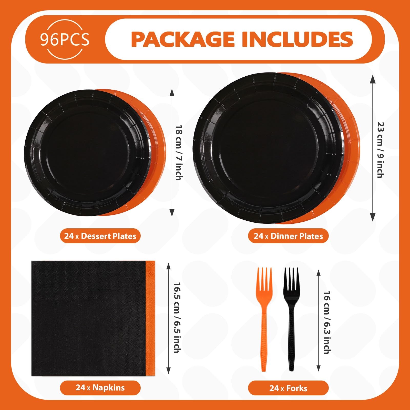 Grencian 96Pcs Orange and Black Party Decorations