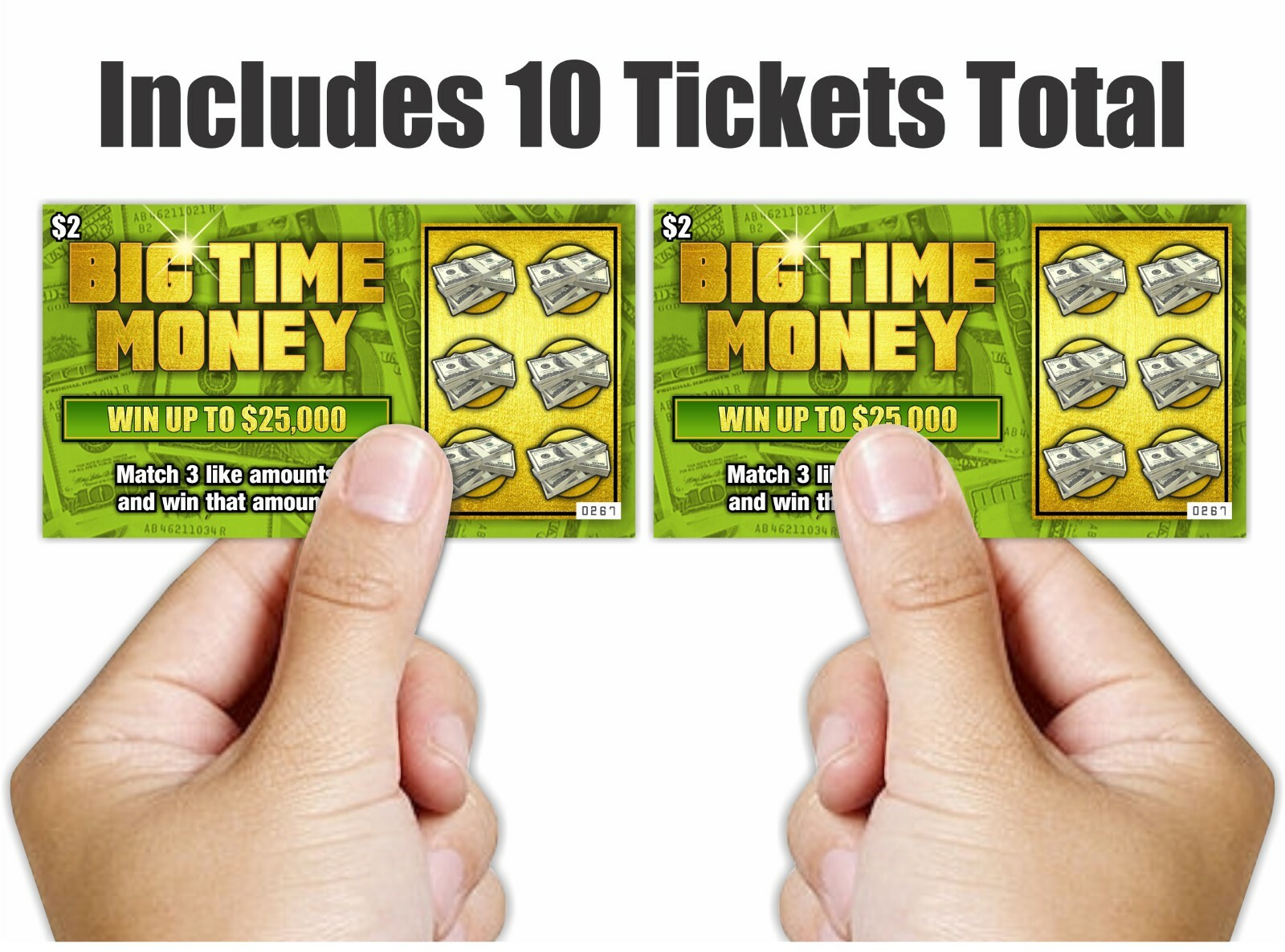 Prank Gag Fake Lottery Tickets Big Time Money 10 Tickets, Each Wins $25,000