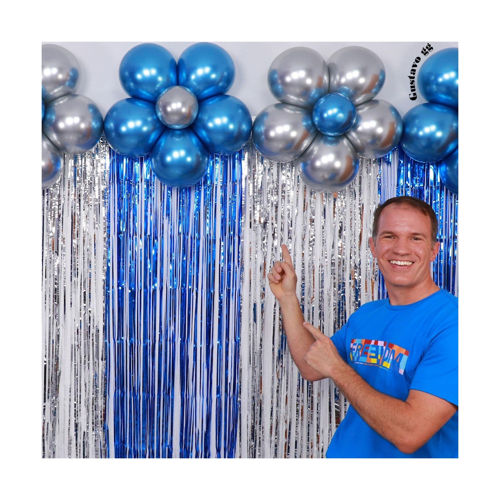 2 Pack 3.3×8.2 Feet Dark Blue Foil Fringe Backdrop Curtains, Tinsel Streamers…
