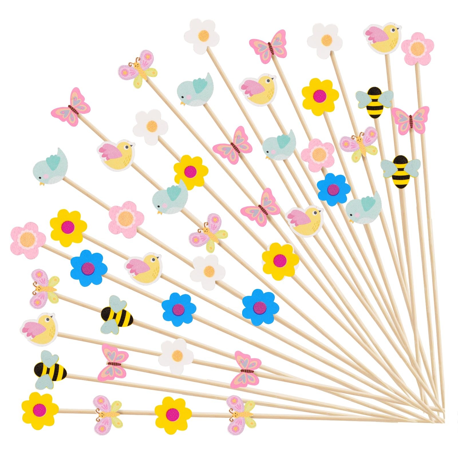 100 PCS Spring Floral Toothpicks – Colorful Flowers, Birds, Bees & Butterflie…