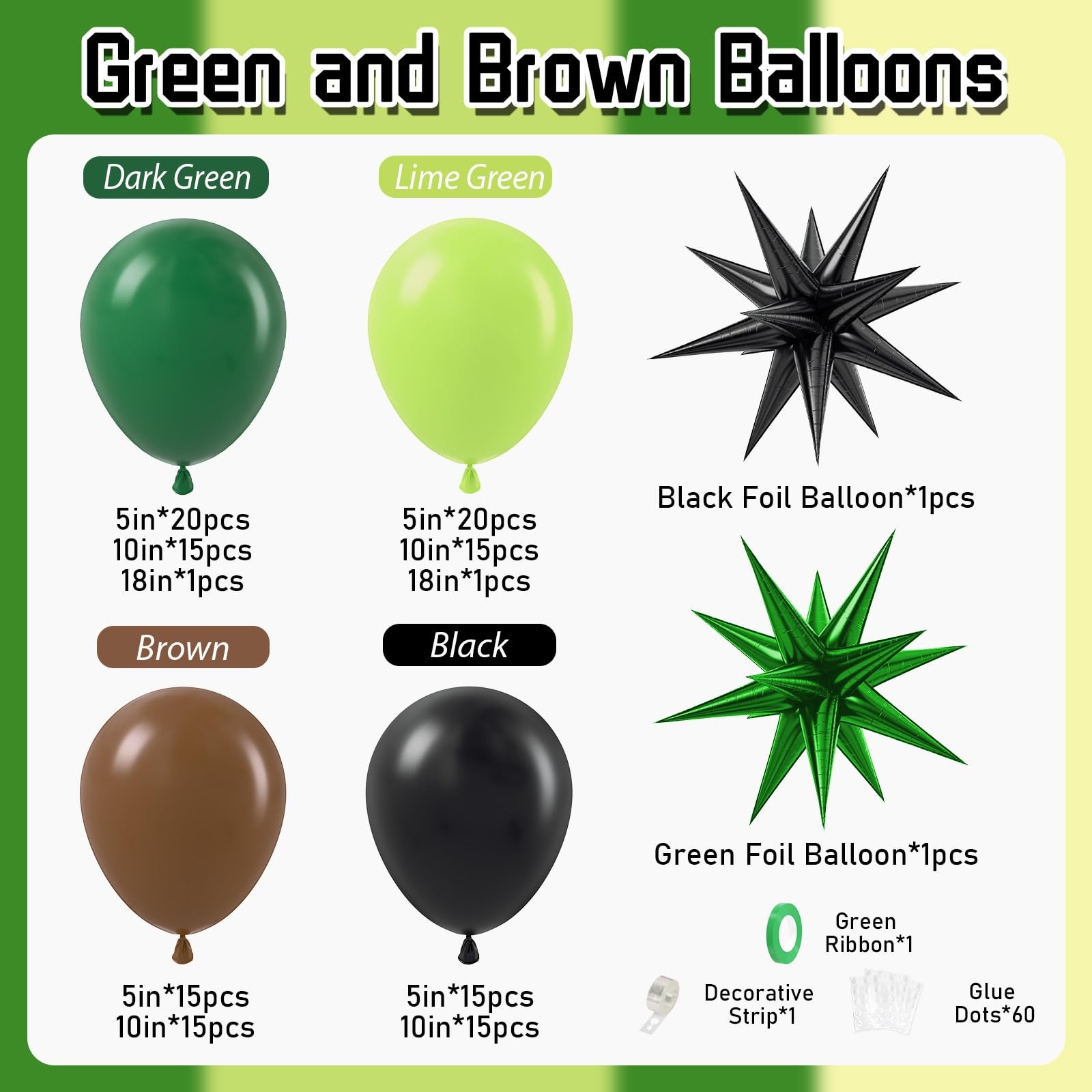 Green and Brown Balloon Arch Garland Kit with Brown Black Dark Lime Green Bal…