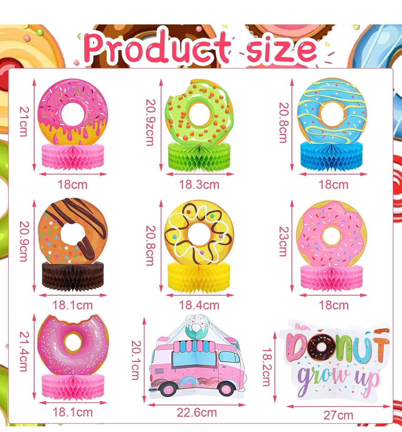 9 Pcs Donut Grow Up Honeycomb Centerpieces for Donut Birthday Party Decoratio…