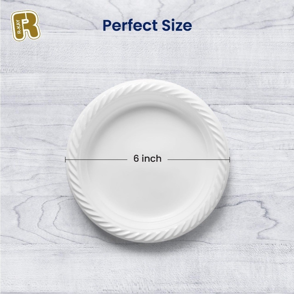 100 Pack 6 Inch White Plastic Plates Disposable – Heavy Duty White Disposable