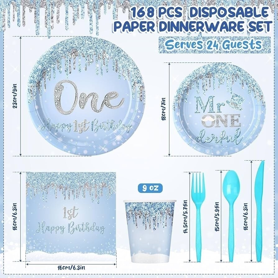 168-Piece Birthday Party Set – Serves 24 Guests, Disposable Plates, Cups & Cutle