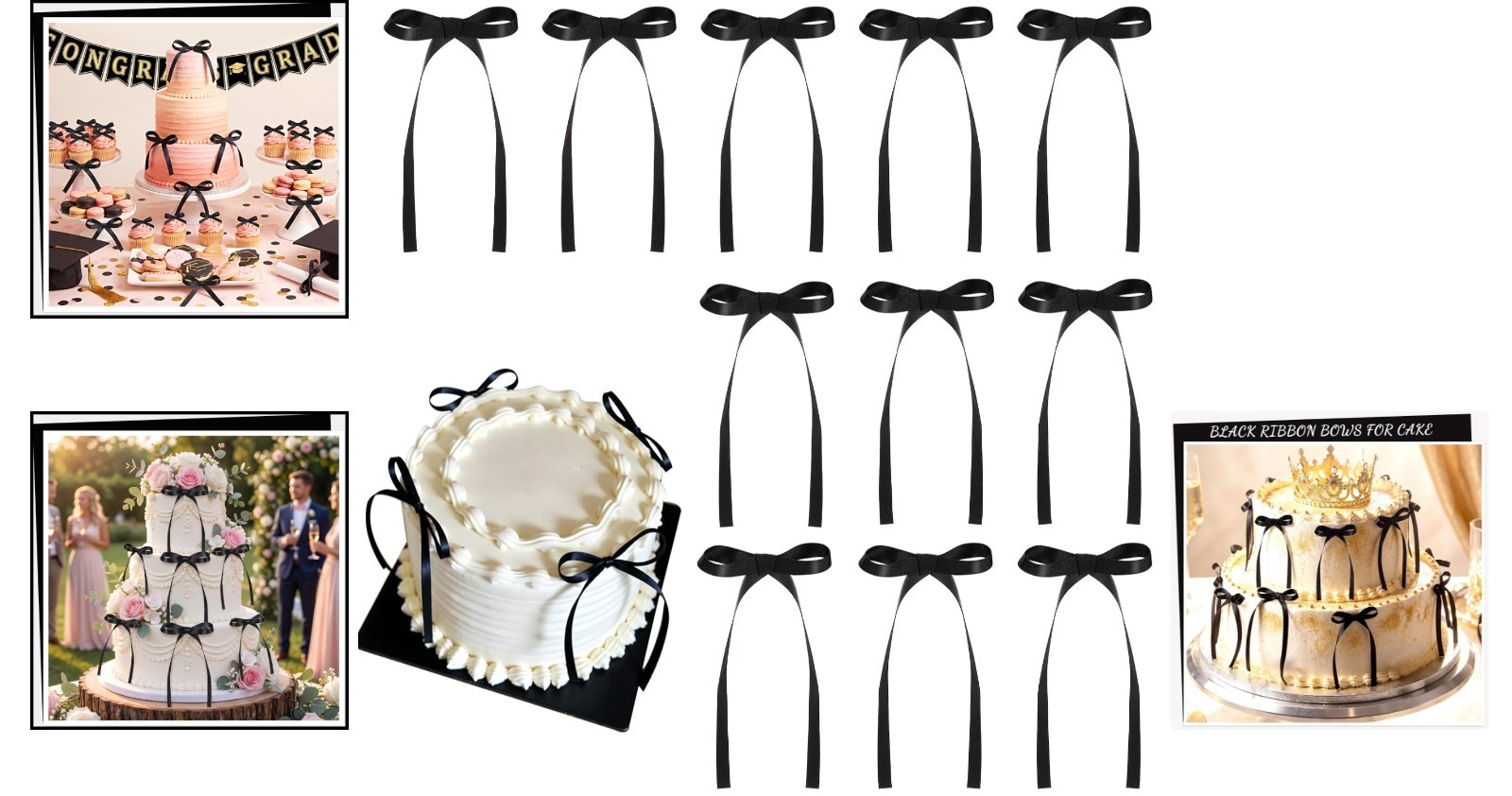 Versatile 30 PC Black Ribbon Bow Cupcake Toppers for All Occasion Celebrations