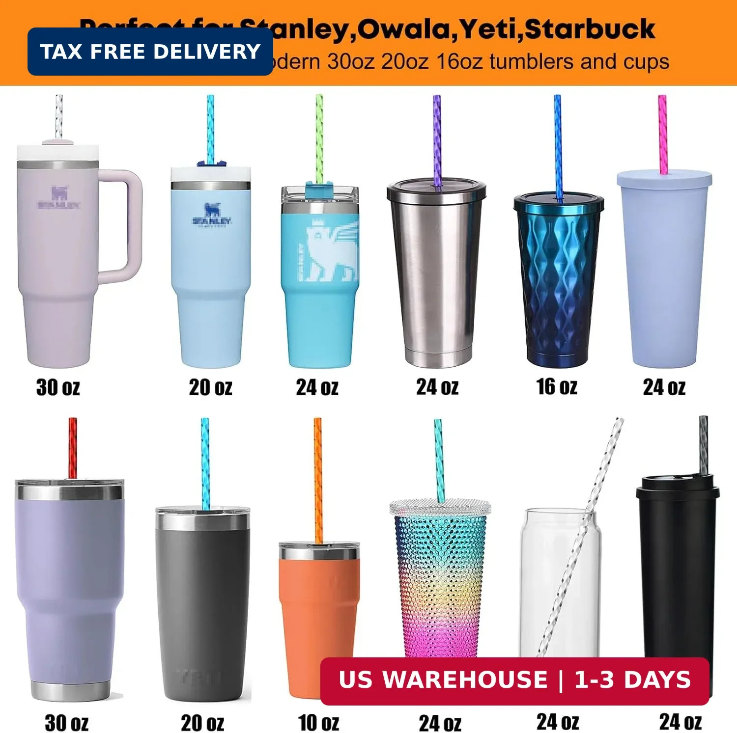 12 Pack Reusable Swirl Plastic Straws 11 Hard Plastic with Cleaning Brush FS