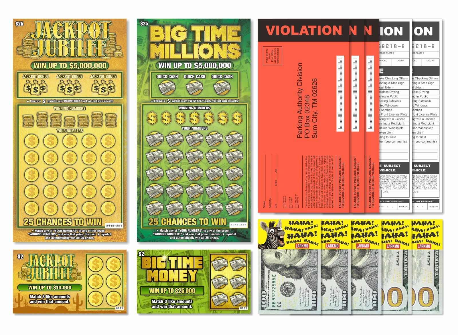 Prank Kit Bundle Fake Lottery Tickets Parking Violation Gag Set Funny