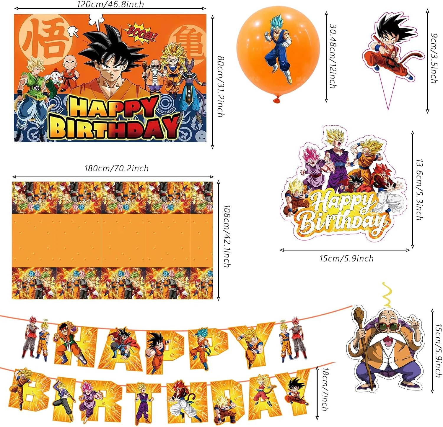 43PCS Dragon Ball Birthday Party Supplies: Banner, Cake Topper, Tablecloth, Back