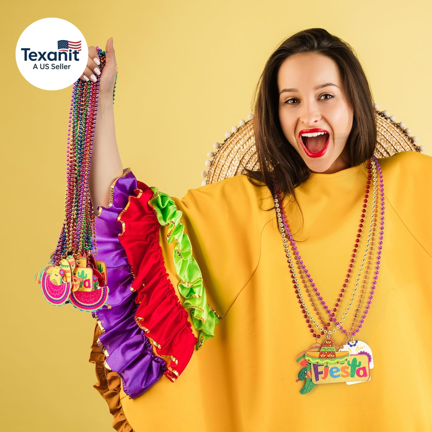 Cinco De Mayo Party Favors, 12PCS Fiesta Necklace Bead Favors, Mexican Metallic