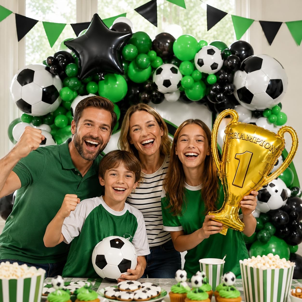 150Pcs Soccer Balloon Garland Arch Kit – Dark Green White Black Soccer Party …