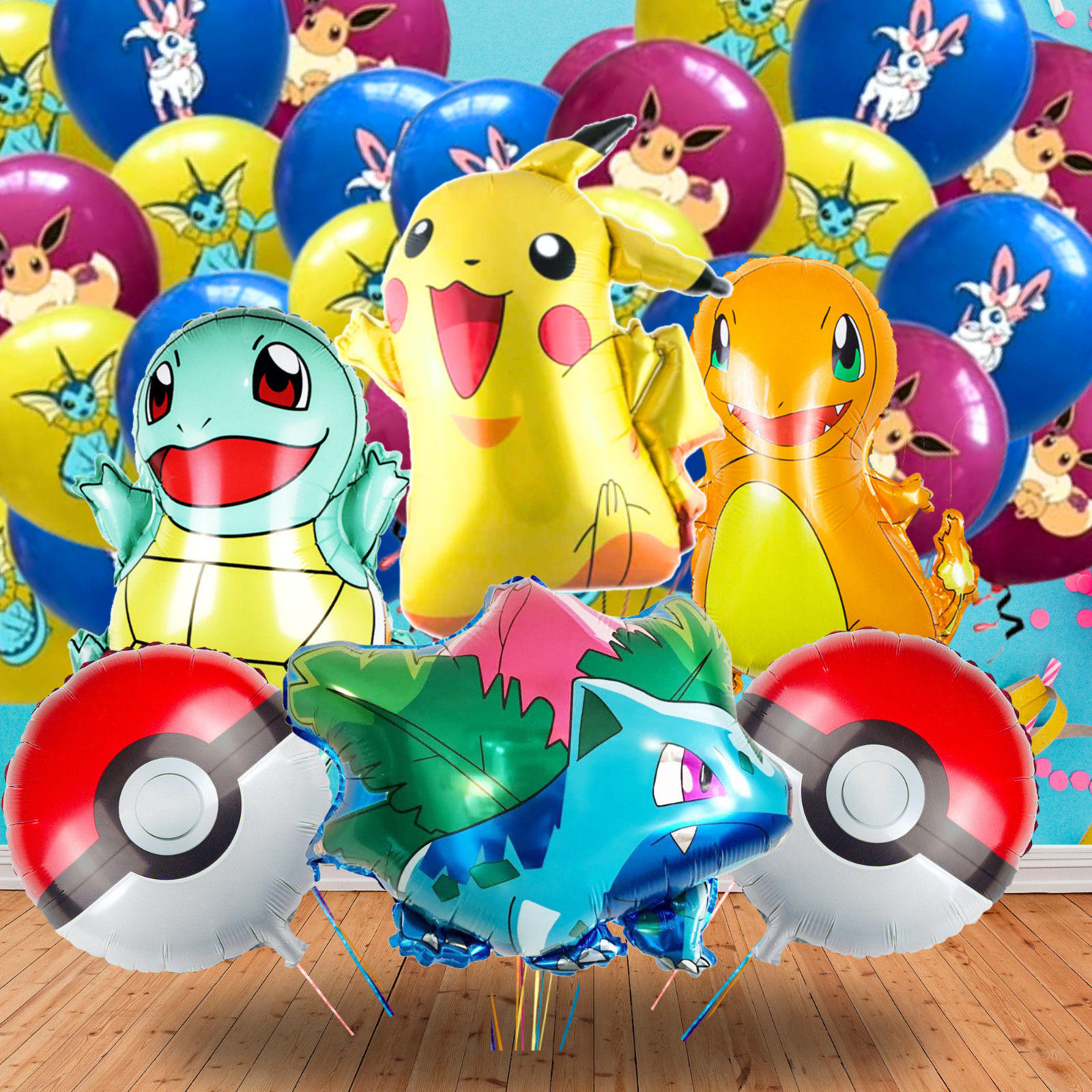 POKEMON EEVEE PARTY SUPPLIES BIRTHDAY DECORATION BALLOON TABLEWARE SWIRL