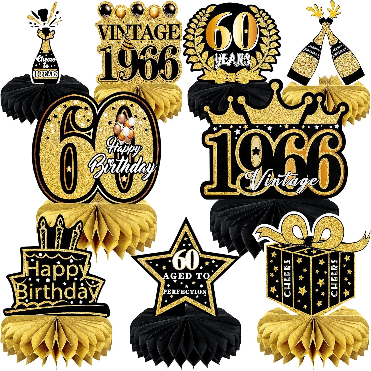 Stylish 60th Birthday Table Centerpieces – 9 Retro Honeycomb Decor Pieces