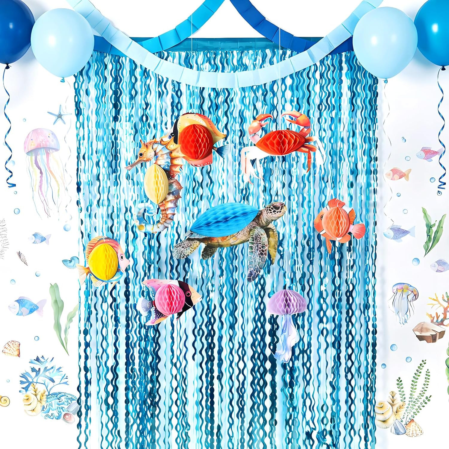 under the Sea Party Decorations, Ocean Birthday Party Decors with 3.3X6.5 Feet T