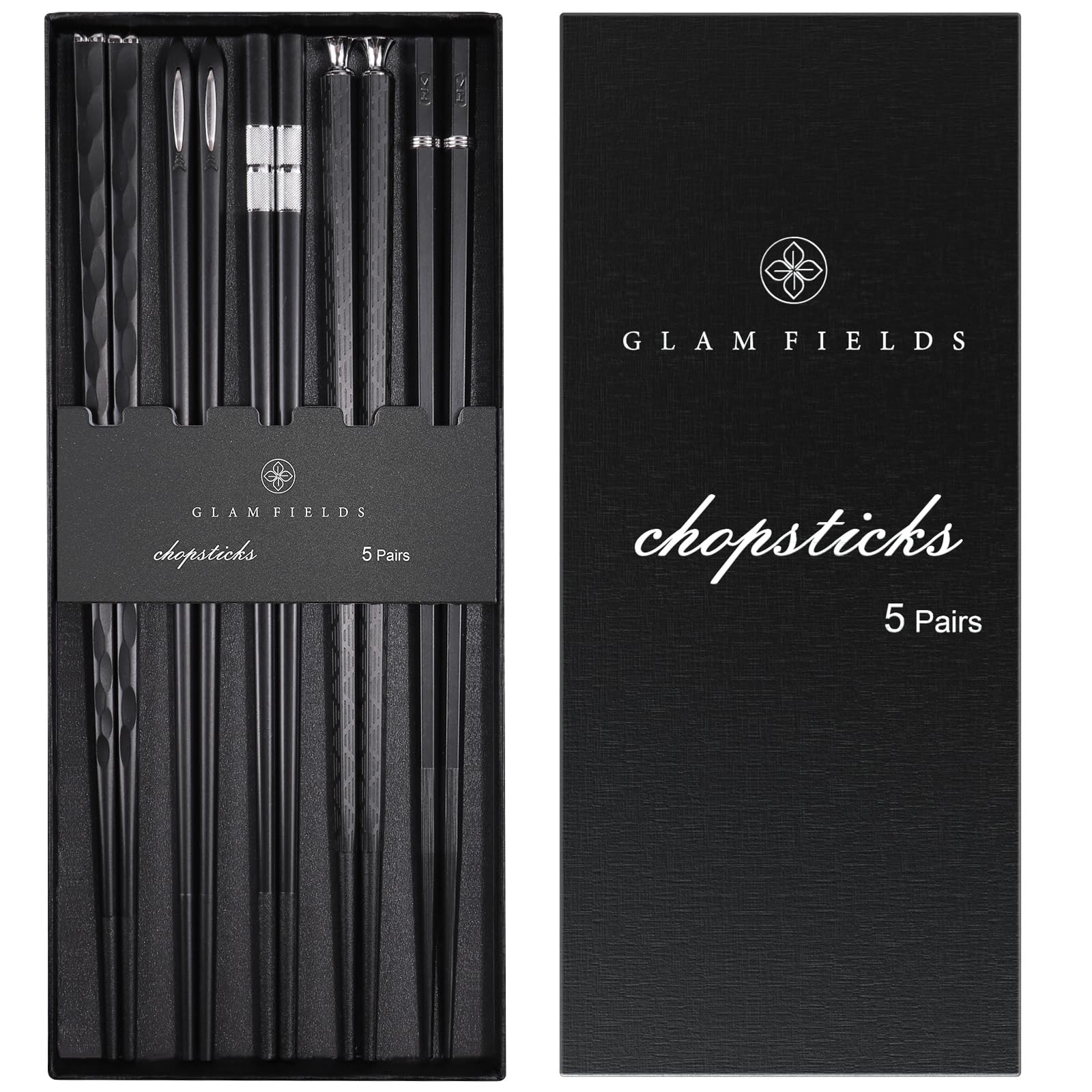 GLAMFIELDS 5 Pairs Premium Chopsticks Reusable Dishwasher Safe 9.5 Inch Fibergla