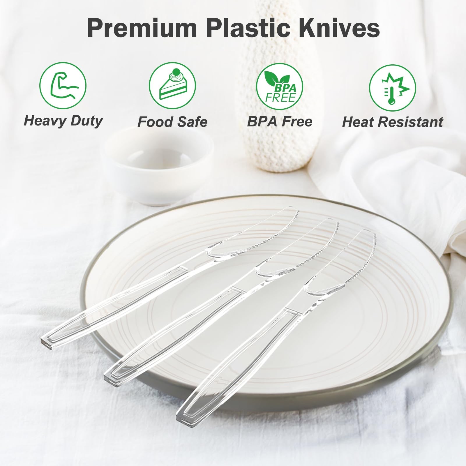 360 Count Extra Heavy Duty Clear Plastic Knives Disposable, BPA-Free, Heat Re…