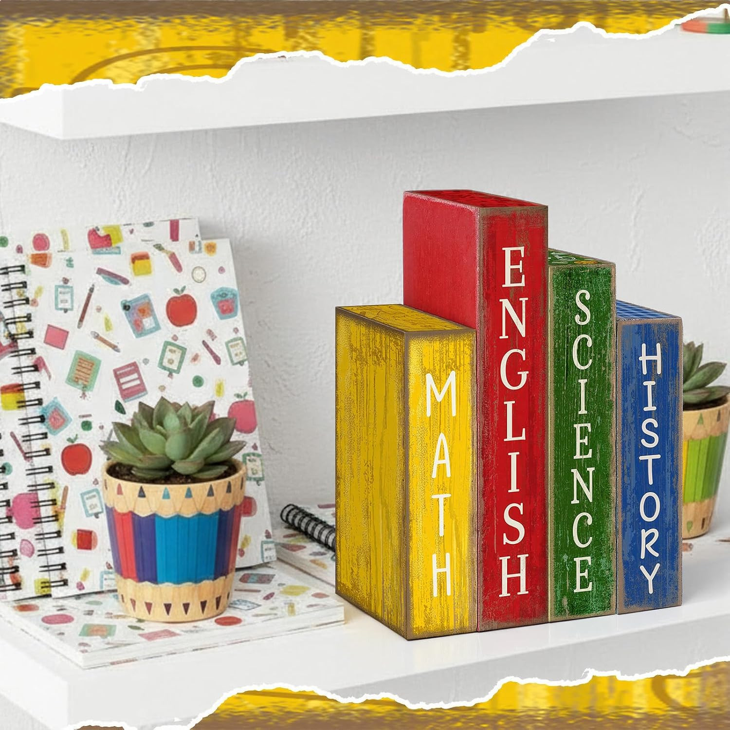 4 Pcs Back to School Table Decoration Wooden Subject Decoration Welcome Back to
