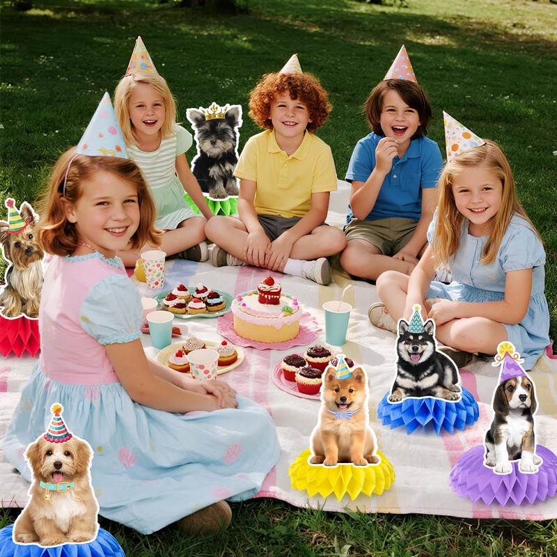 9pcs Dog Honeycomb Centerpieces, Dog Party Honeycomb Decorations for Puppy Table