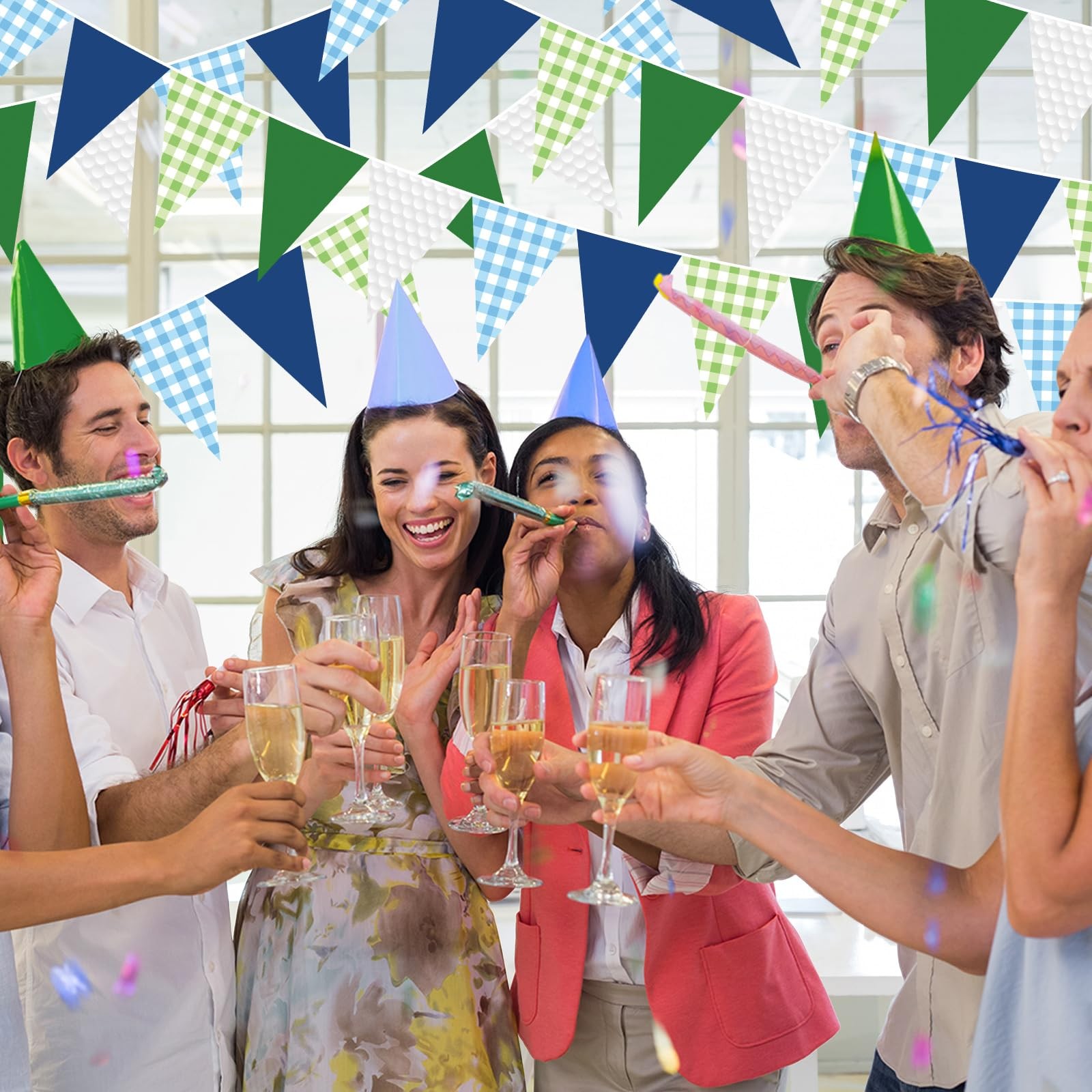 49.21 ft 60 Pieces Golf Party Pennant Banner Flags Decor Gingham String Trian…