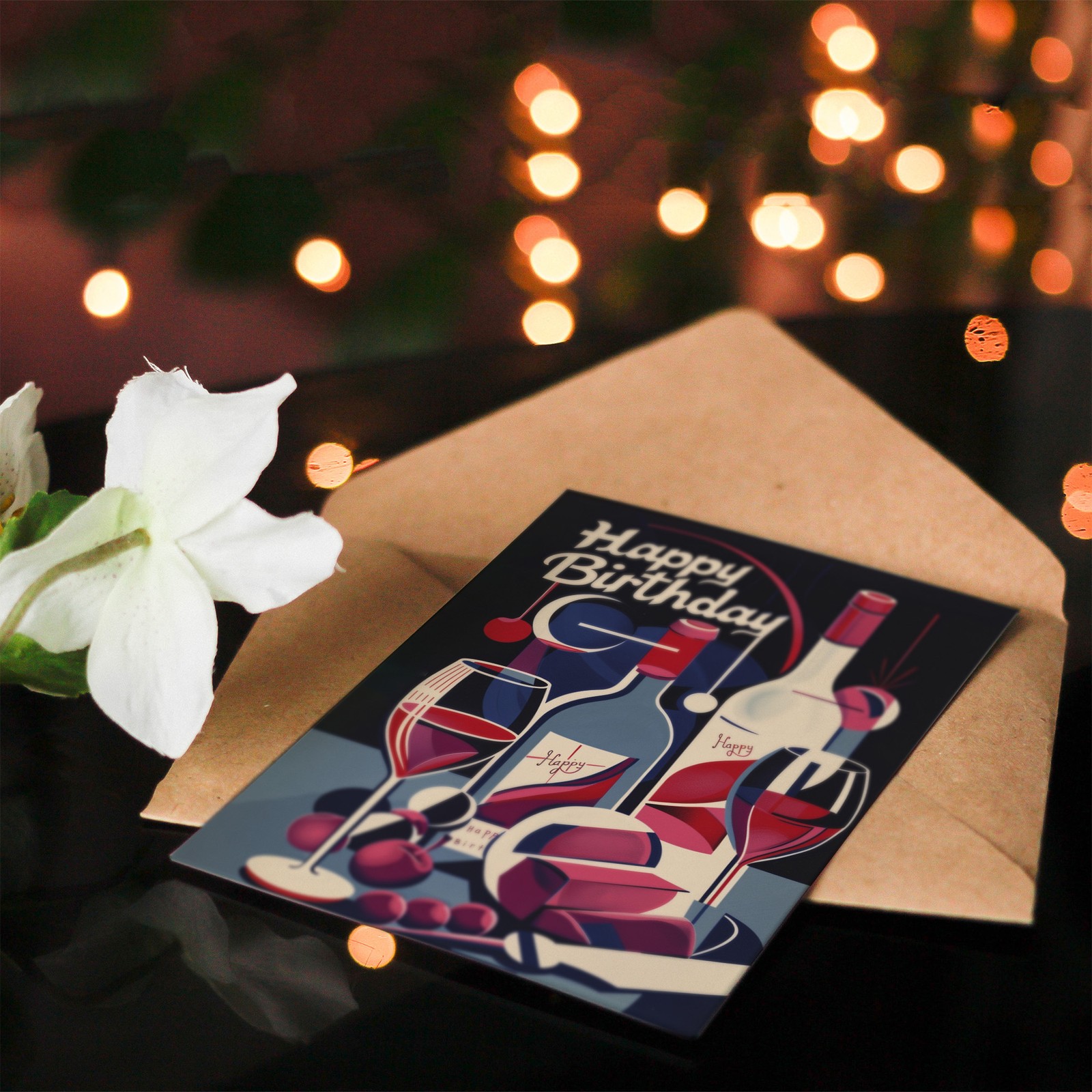 Birthday Card Wine Fruit Cheese Charcuterie Art Deco For Him Her Greeting Card