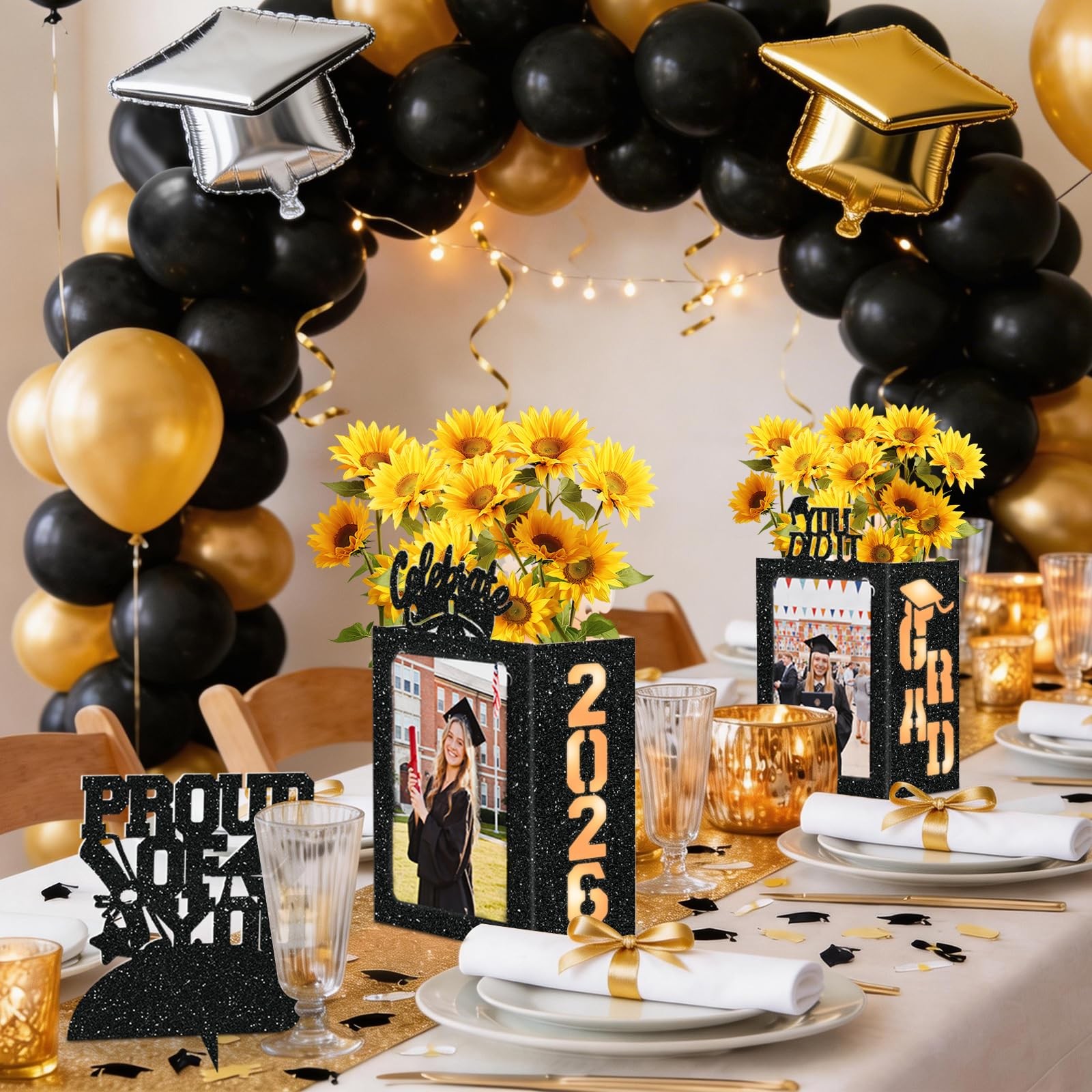 10PCS Graduation Table Centerpiece Boxes 2026 Photo Display With String Lights