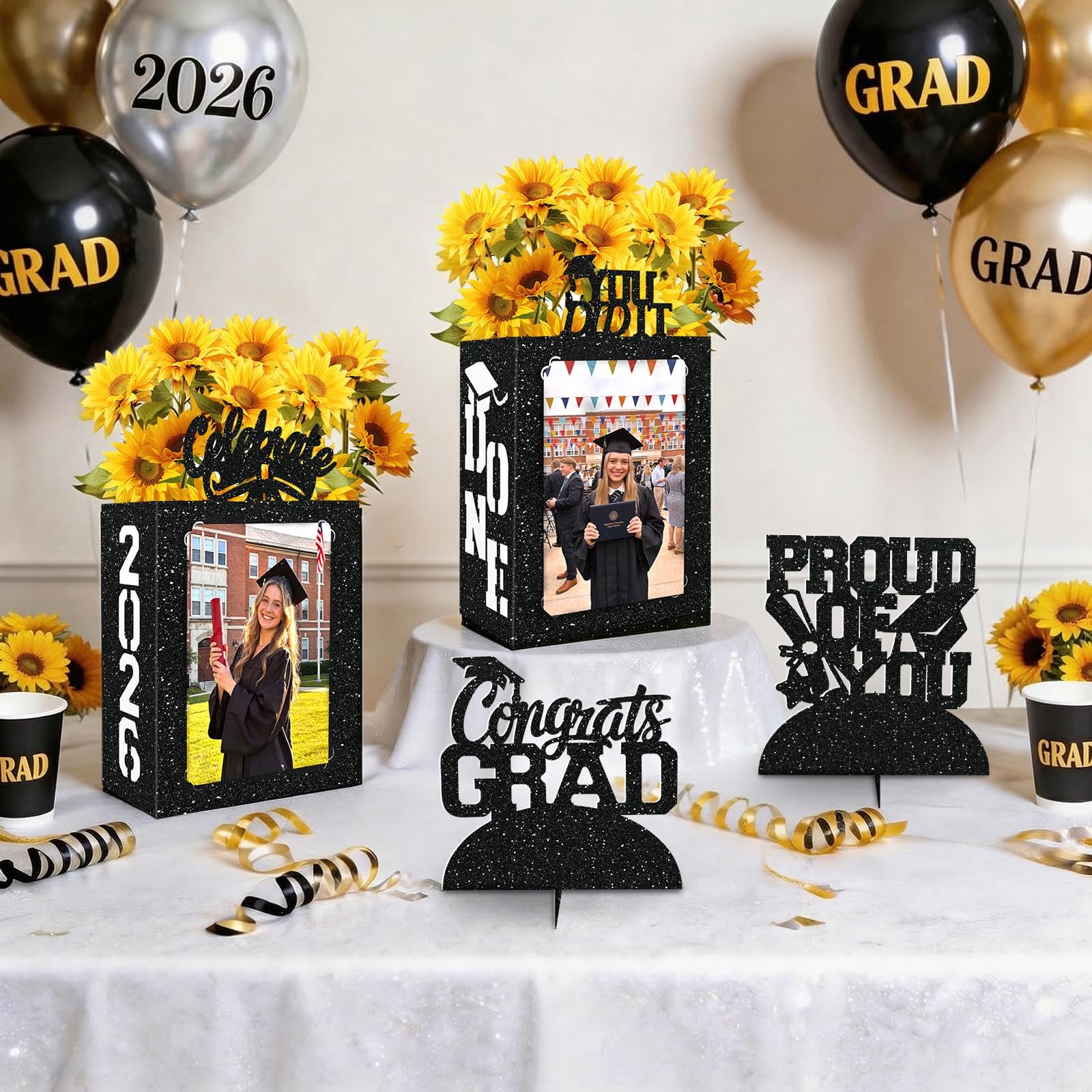 10PCS Graduation Table Centerpiece Boxes 2026 Photo Display With String Lights