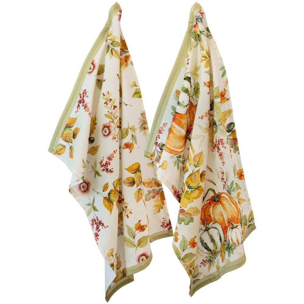 Boston International Dish Towel Set of Two Cotton Tea Towels, 28″ x 18″, Pumpkin