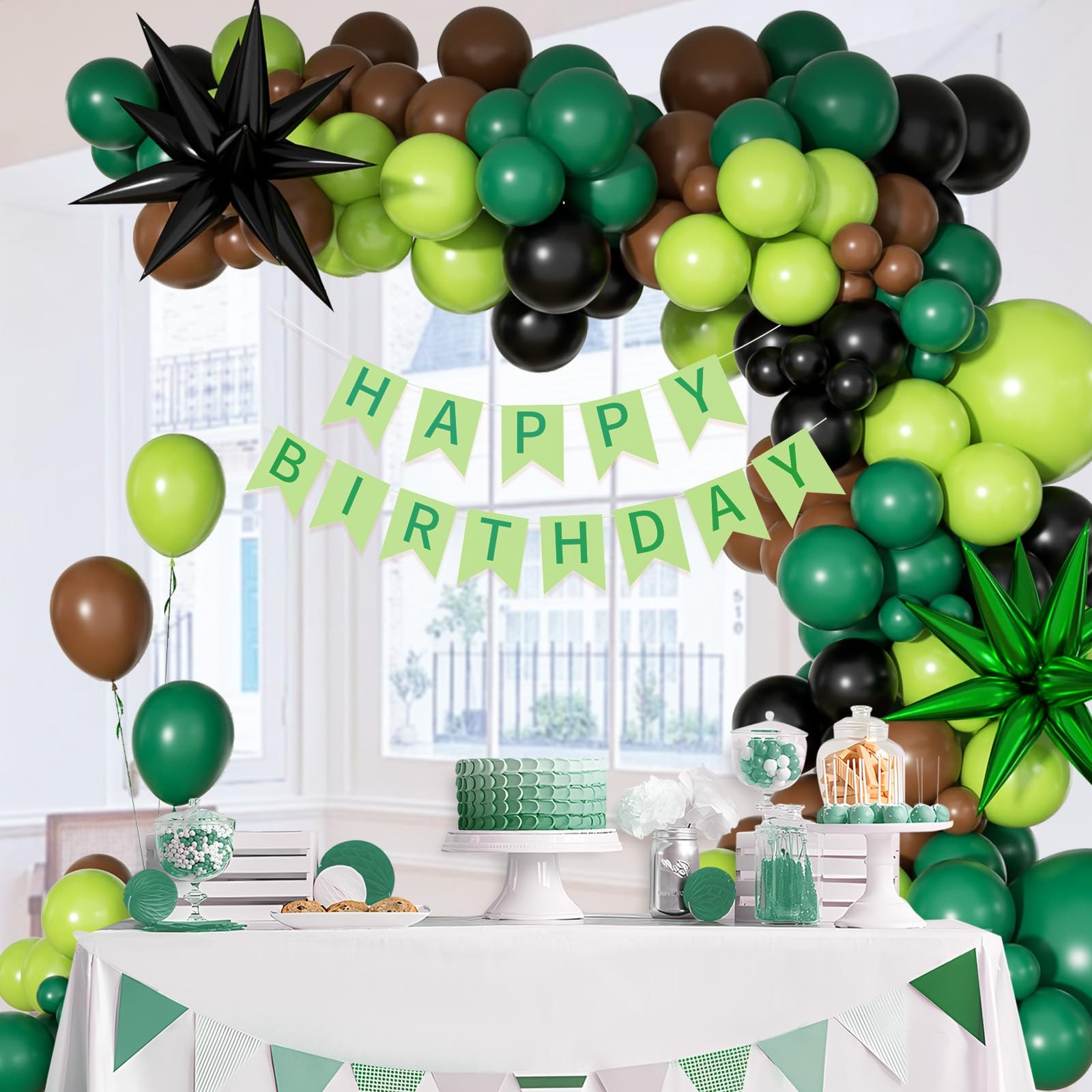 Green and Brown Balloon Arch Garland Kit with Brown Black Dark Lime Green Bal…