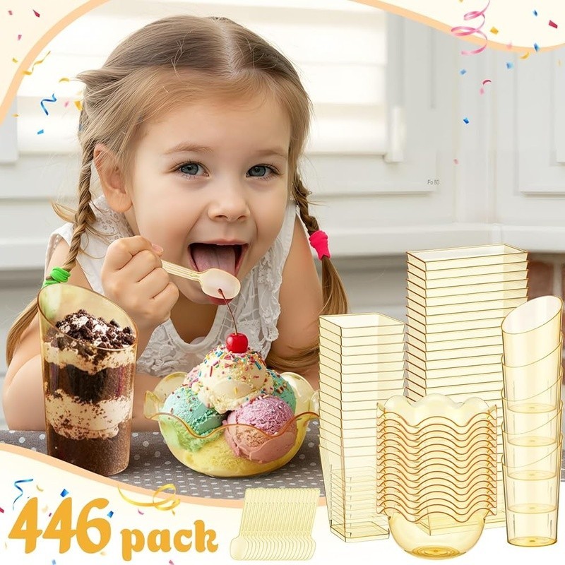 Plastic Dessert Bowls Set 180 Pieces Clear Cups Spoons Picks Parties Events New